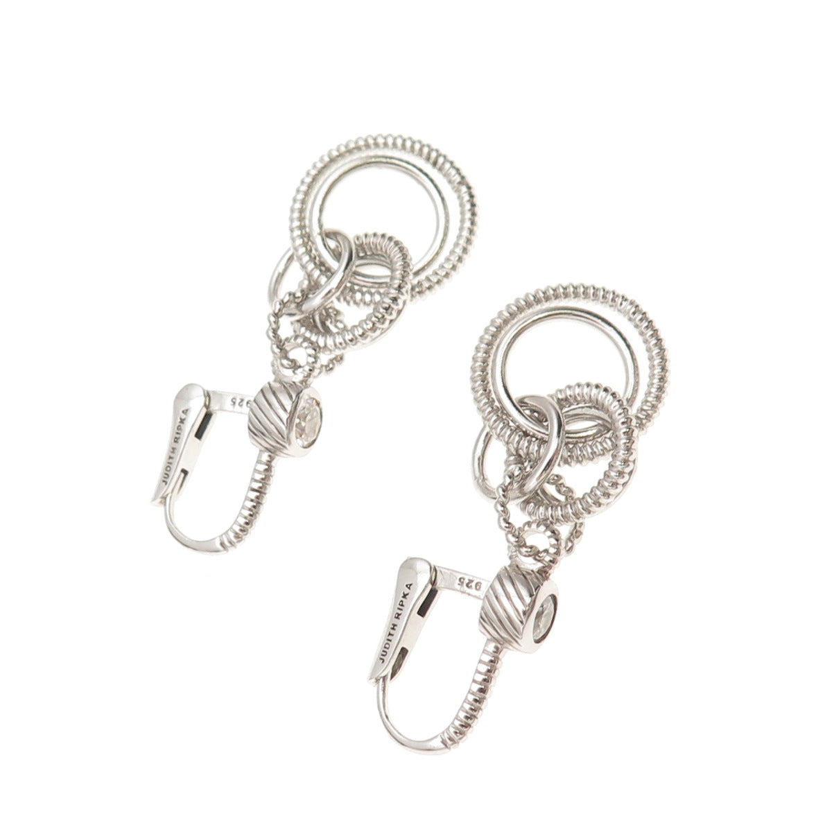 Judith Ripka 925 Sterling Silver C Z Interlocked Circle Dangle Earrings