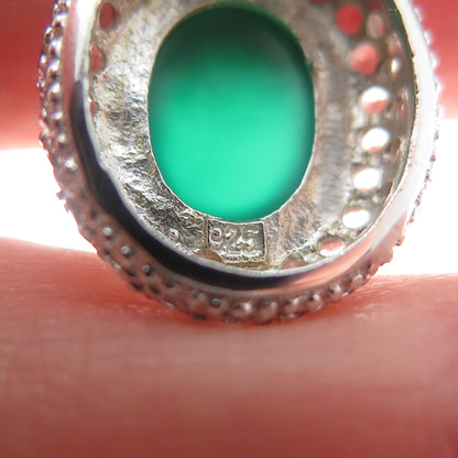 925 Sterling Silver Real Green Chalcedony & White Topaz Earrings