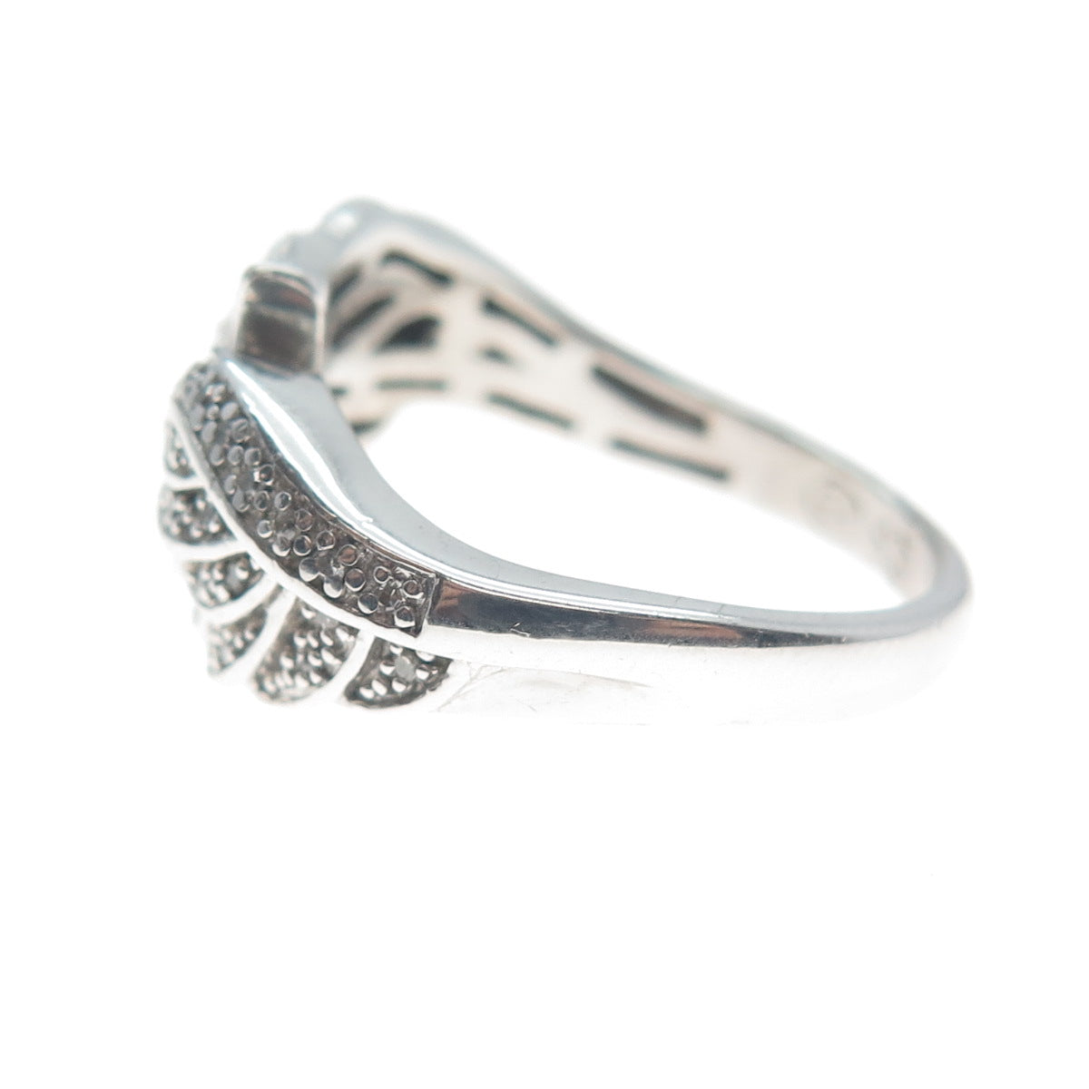 925 Sterling Silver Real Round-Cut Diamond Wings Ring Size 8.25