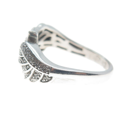 925 Sterling Silver Real Round-Cut Diamond Wings Ring Size 8.25