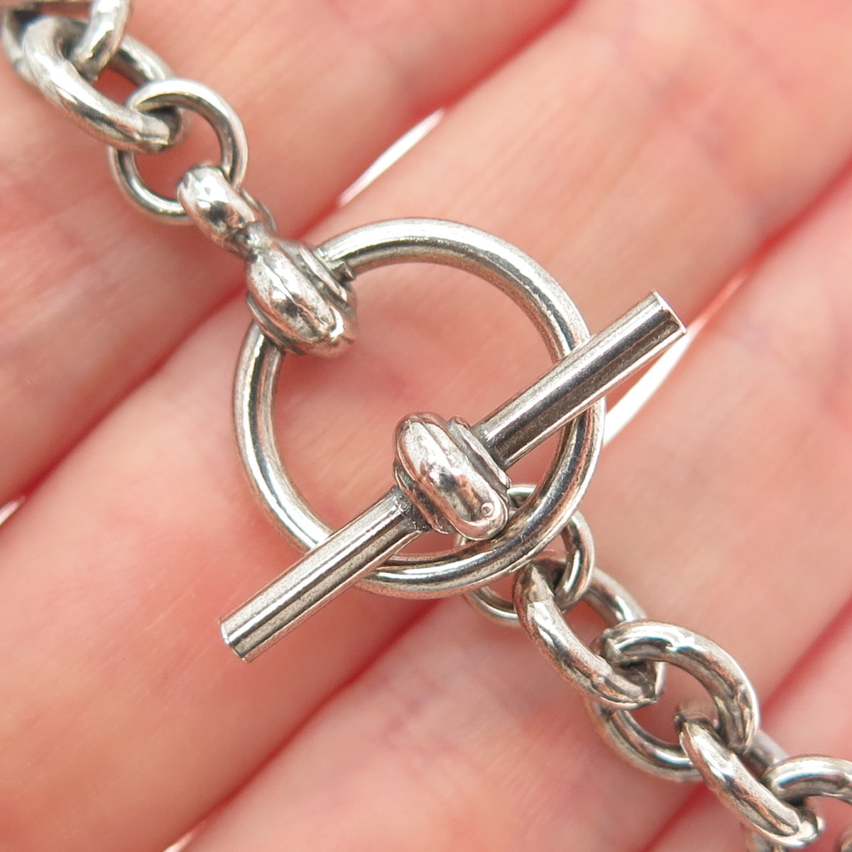 925 Sterling Silver Vintage Italy Oxidized Cable Link Bracelet 6.75"