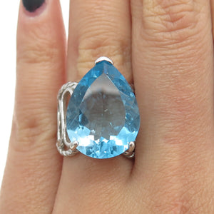 925 Sterling Silver Real Blue Topaz Gemstone Ring Size 6.75