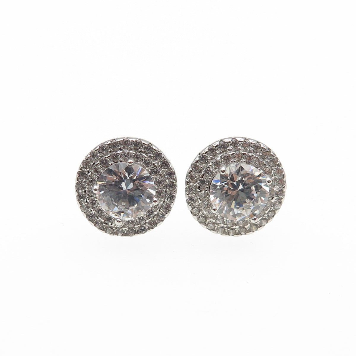 925 Sterling Silver Round-Cut C Z Sparkle Stud Earrings