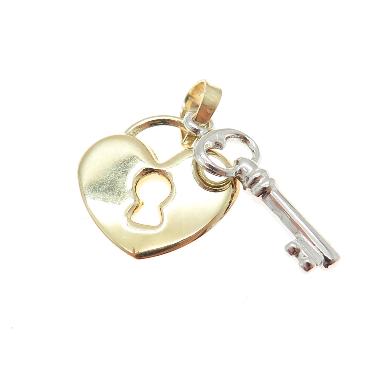 14K Yellow & White Gold Heart Key Minimalist Multi-Charm Pendant