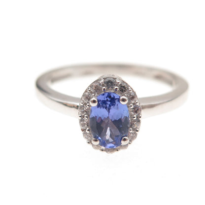 Chuck Clemency 925 Sterling Silver Real Tanzanite & White Topaz Ring Size 8