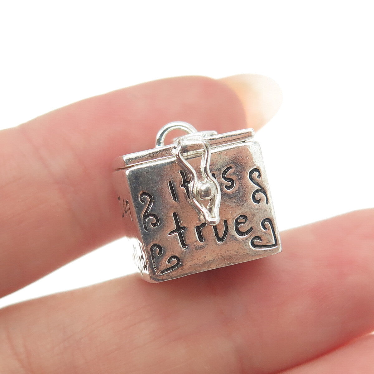 925 Sterling Vintage It's True I'm Blessed To Have You In My Heart Box Pendant