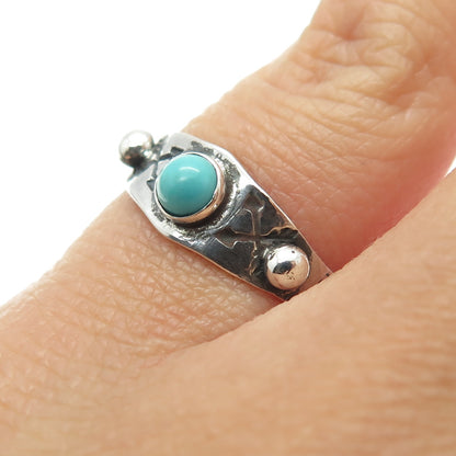 Old Pawn Sterling Silver Vintage Turquoise Arrow Oxidized Tribal Ring Size 5.25