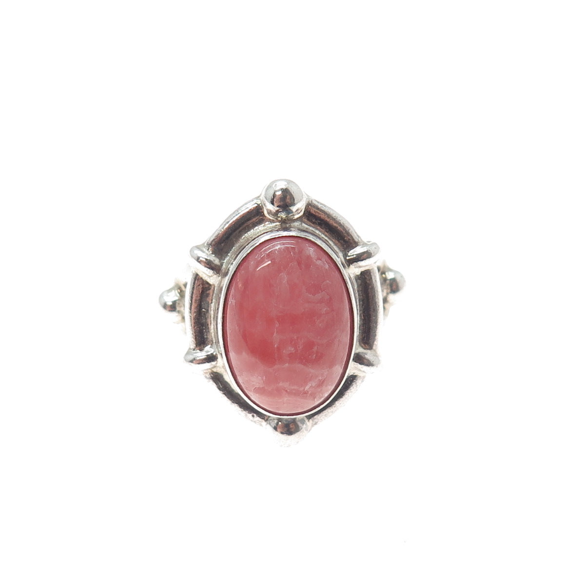 925 Sterling Silver Vintage Real Cabochon Rhodonite Modernist Ring Size 6