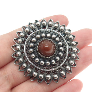 800 Silver Antique Egypt Real Red Agate Gemstone Filigree Pin Brooch