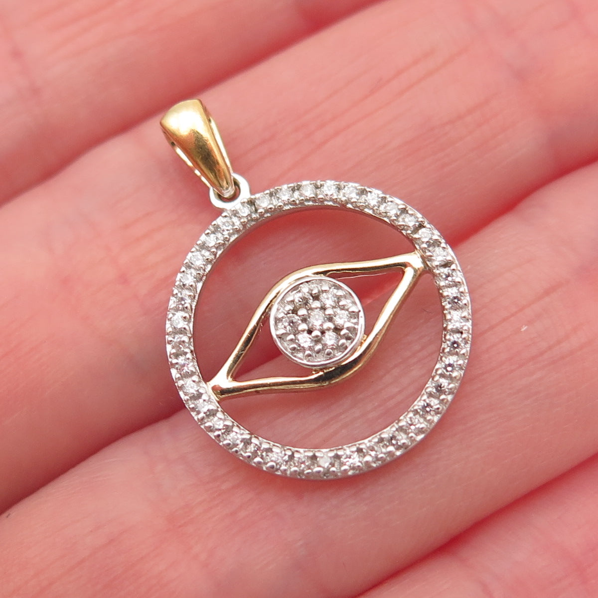 MDJ Michael Drechsler 925 Sterling 2-Tone Round-Cut C Z Evil's Eye Charm Pendant