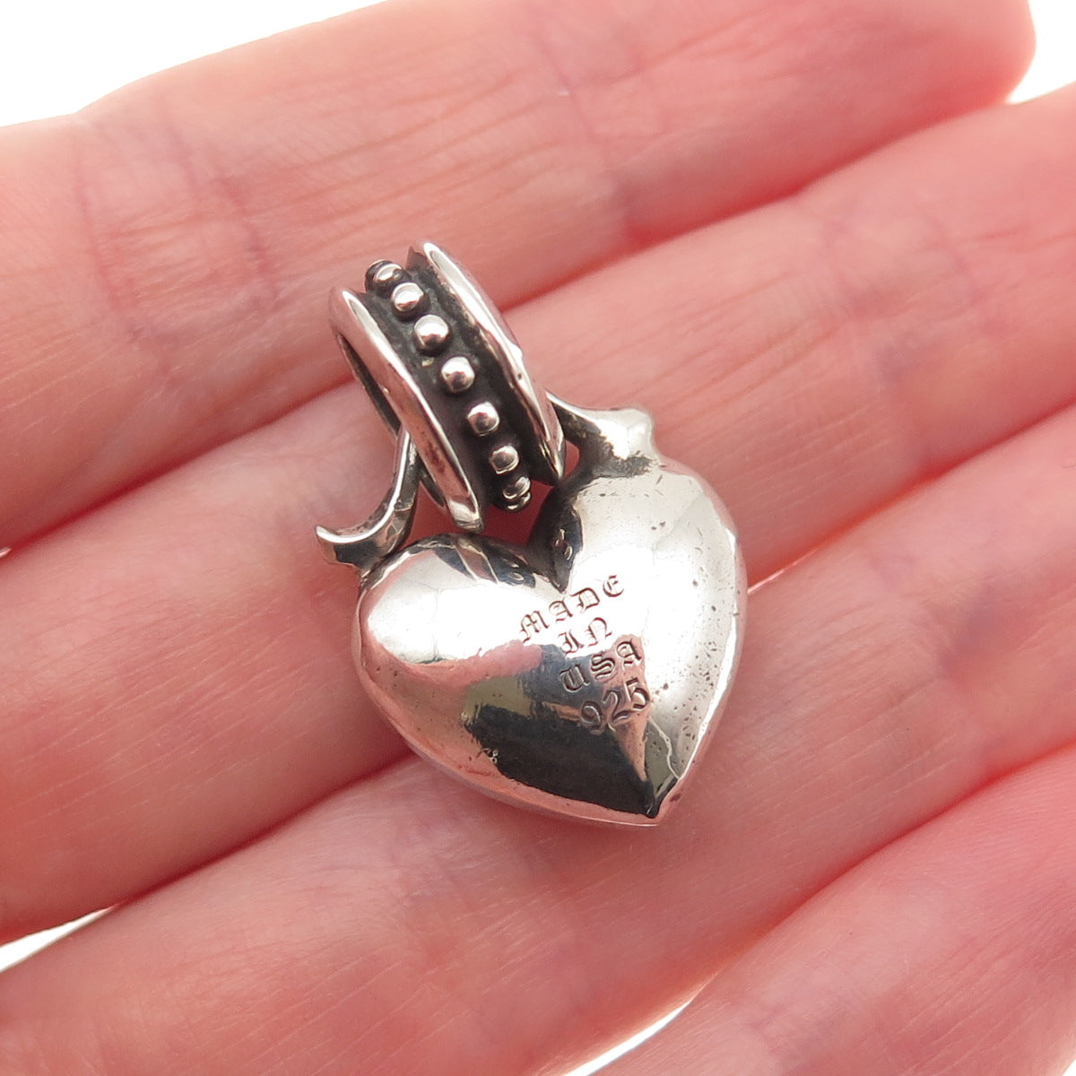 Chrome Hearts 925 Sterling Silver Vintage Heart Oxidized Pendant