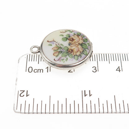 Bliss Bros Co. 925 Sterling Silver Antique Art Deco Enamel Floral Locket Pendant
