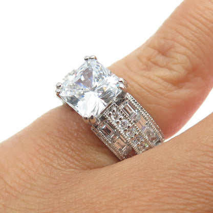925 Sterling Silver Princess-Cut Round-Cut & Emerald-Cut Shaped C Z Ring Size 5