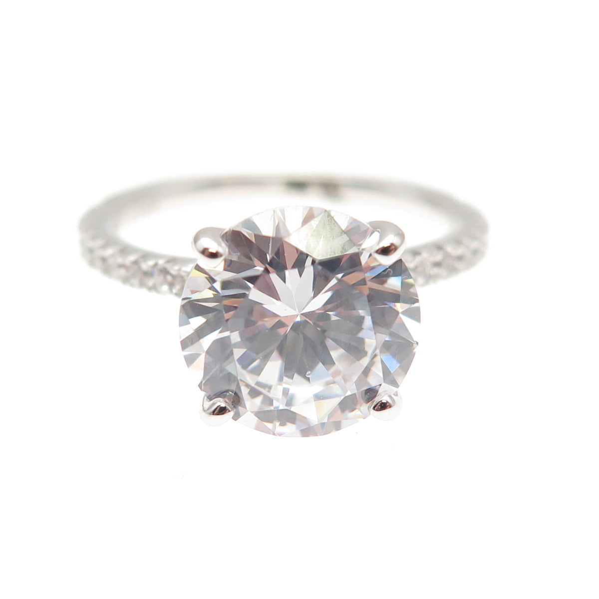 DSMK 925 Sterling Silver Round-Cut C Z Engagement Ring Size 7.25