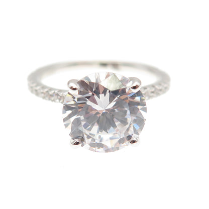 DSMK 925 Sterling Silver Round-Cut C Z Engagement Ring Size 7.25
