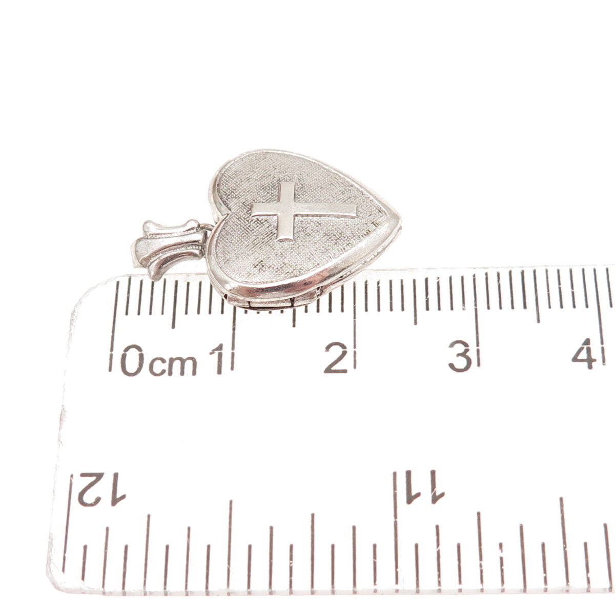 925 Sterling Silver Antique Art Deco Enamel Cross Heart Locket Charm Pendant