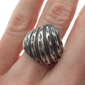925 Sterling Silver Vintage Diamond-Cut Modernist Oxidized Ring Size 7