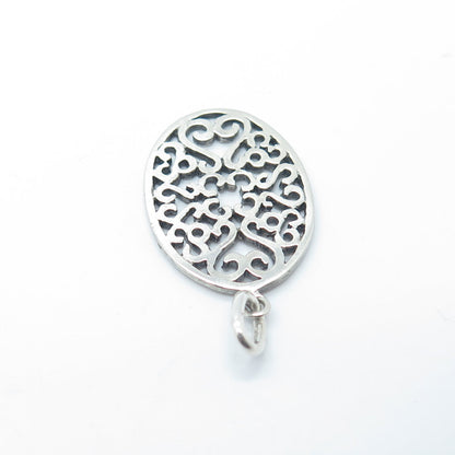 925 Sterling Silver Vintage Ornate Heart Oval Charm Pendant