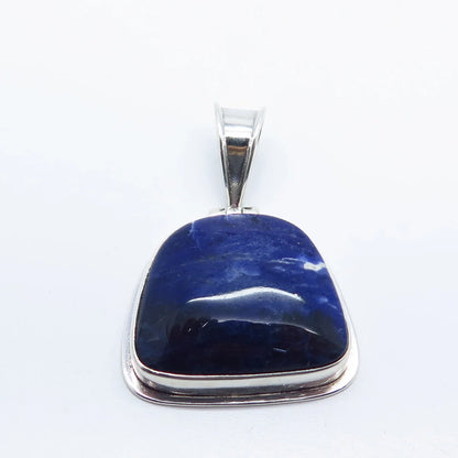 925 Sterling Silver Vintage Real Sodalite Gemstone Pendant