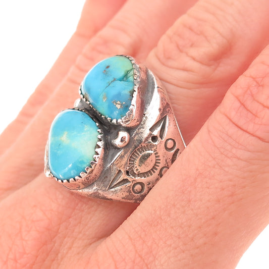 Tom David Navajo Old Pawn 925 Sterling Silver Vintage Turquoise Ring Size 12.5