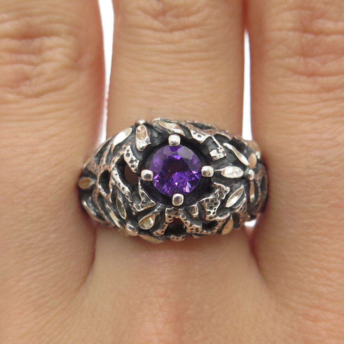 CAROLYN POLLACK 925 Sterling Silver Vintage Real Amethyst Gem Ring Size 9.25