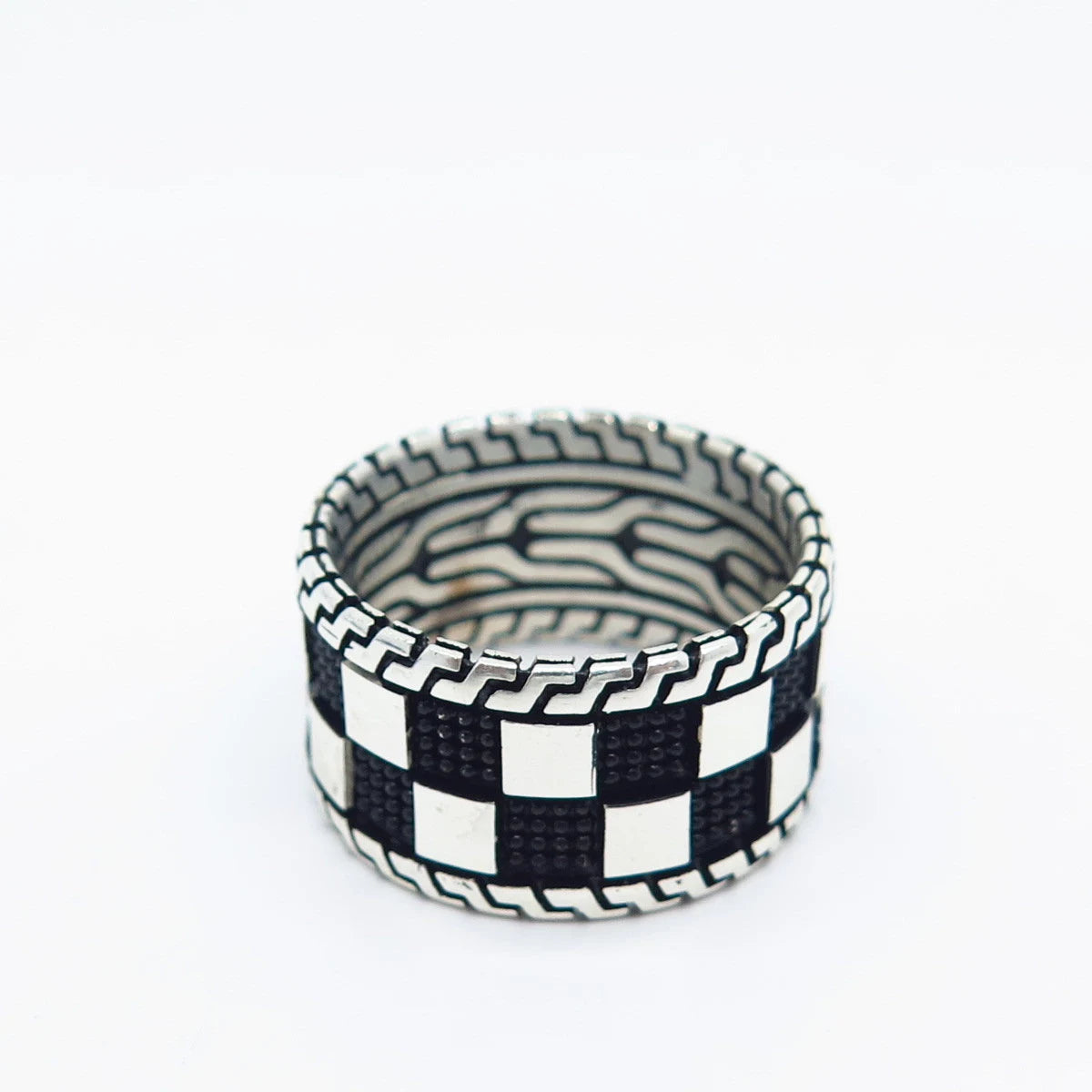 925 Sterling Silver Vintage Chessboard Band Ring Size 8.5