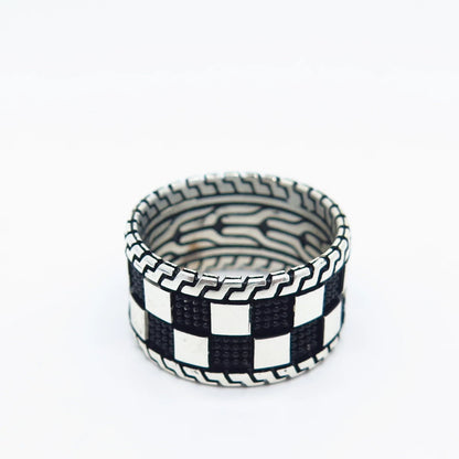 925 Sterling Silver Vintage Chessboard Band Ring Size 8.5