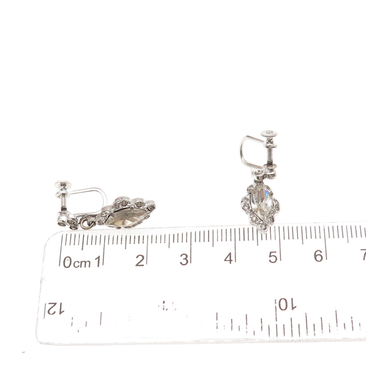 925 Sterling Silver Antique Art Deco Rhinestone Screw Back Dangle Earrings