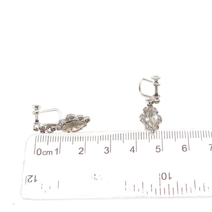 925 Sterling Silver Antique Art Deco Rhinestone Screw Back Dangle Earrings