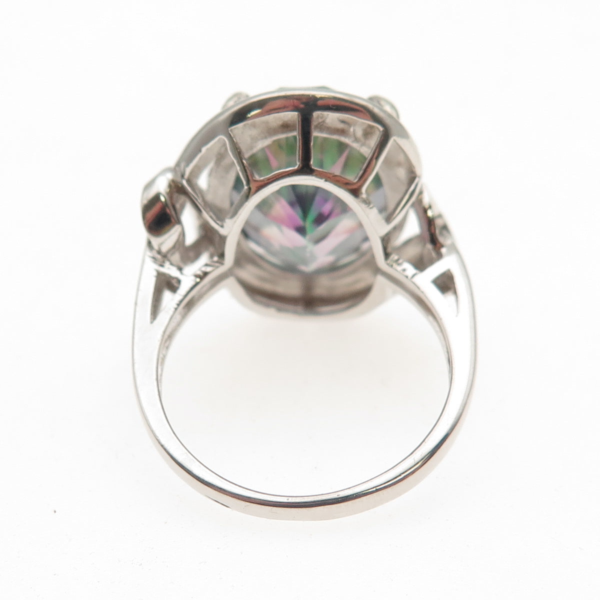 925 Sterling Silver Vintage Real Mystic Quartz Modernist Knot Ring Size 7.75