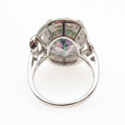 925 Sterling Silver Vintage Real Mystic Quartz Modernist Knot Ring Size 7.75