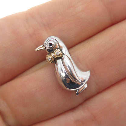 ALWAND VAHAN Sterling Silver 14K Gold Real Diamond Penguin Mini Slide Pendant