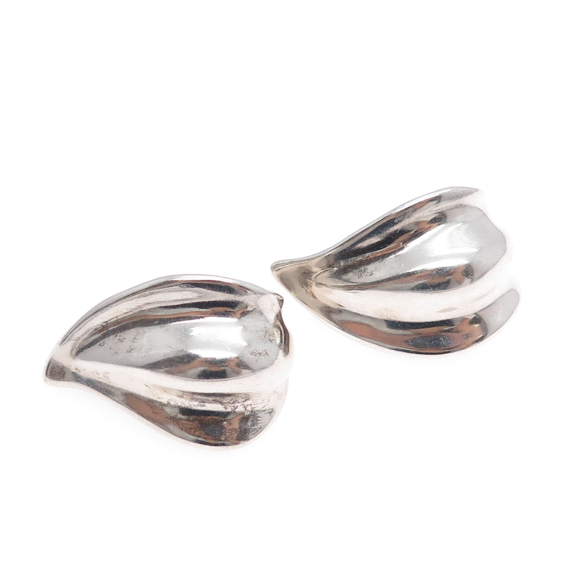 925 Sterling Silver Vintage Modernist Flame Clip On Earrings