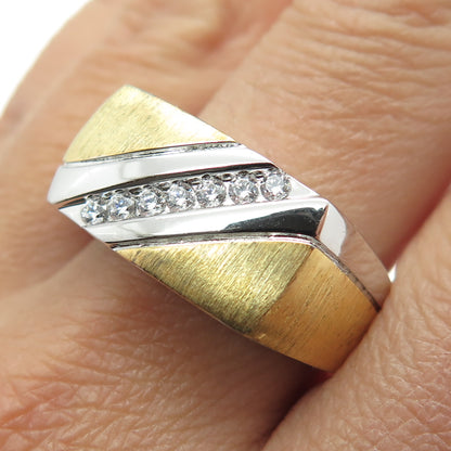 925 Sterling Silver 2-Tone Round-Cut C Z Ring Size 10.25