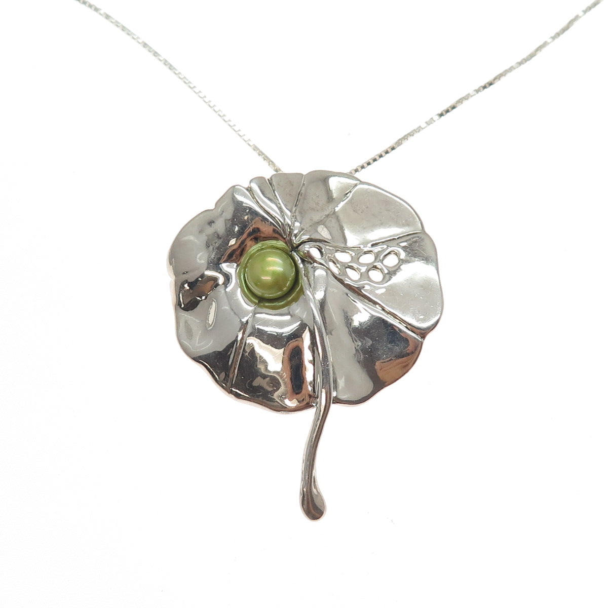 HAGIT GORALI Sterling Vintage Israel Real Pearl Floral Box Chain Necklace 18"