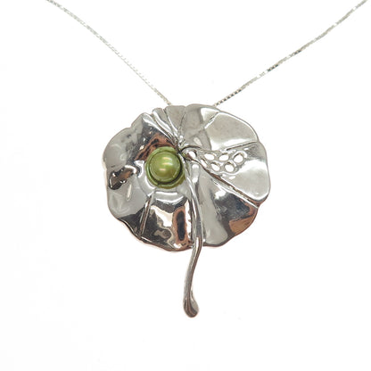 HAGIT GORALI Sterling Vintage Israel Real Pearl Floral Box Chain Necklace 18"