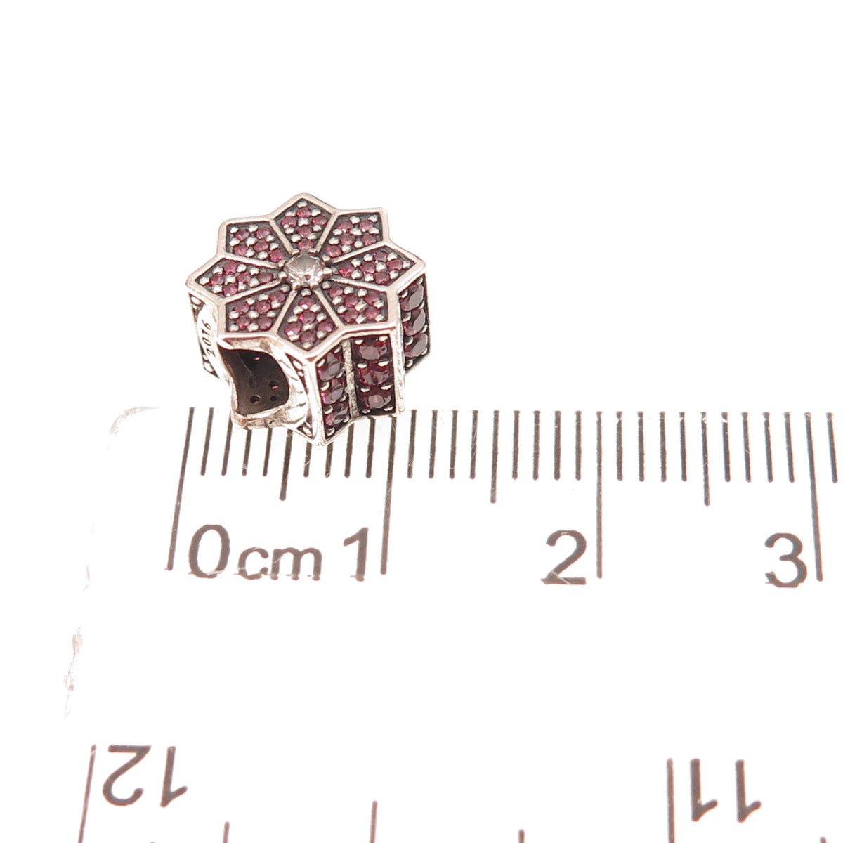 Pandora 925 Sterling Silver 2016 Red & White C Z Poinsettia Slide Bead Charm