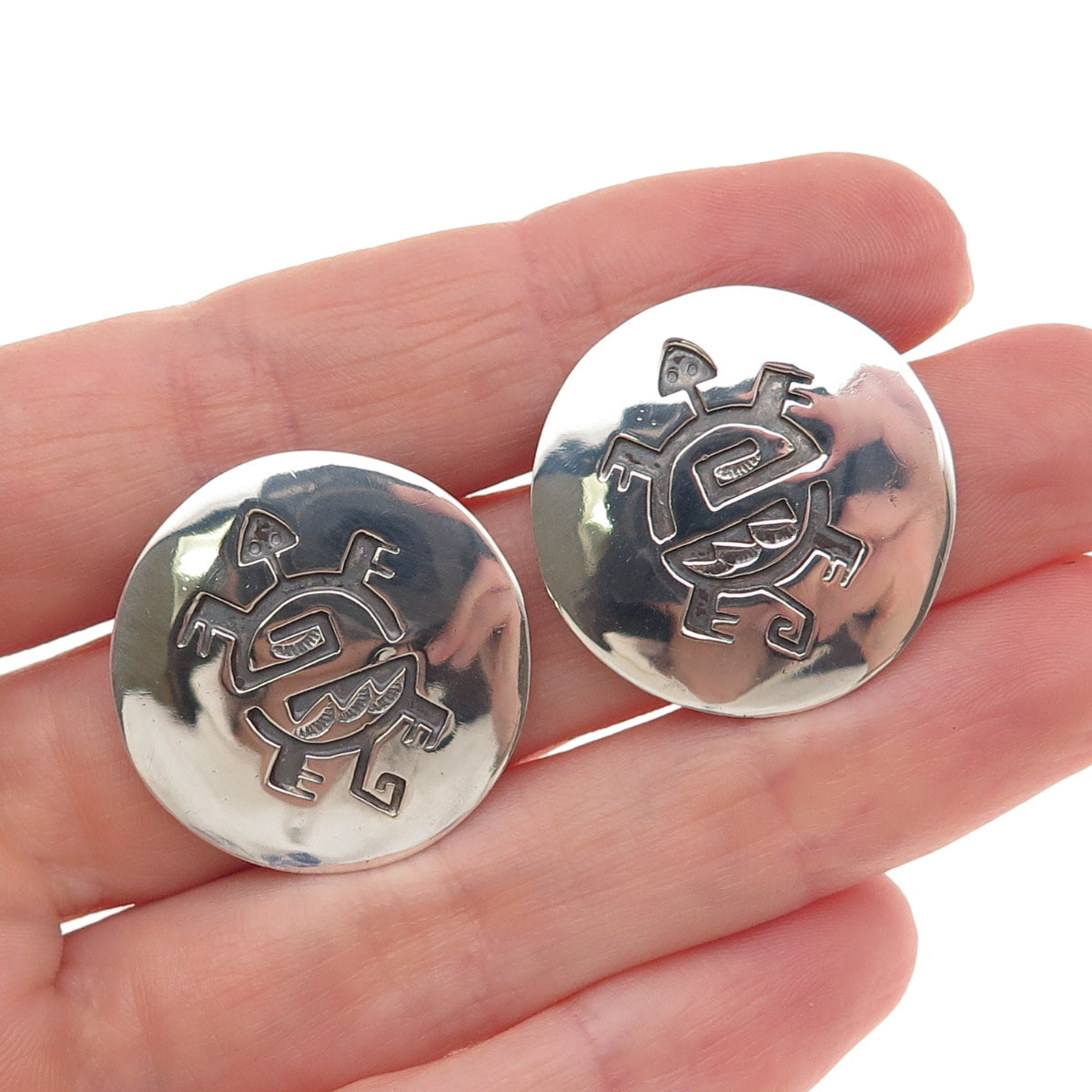 Ted Wadsworth Hopi Old Pawn 925 Sterling Silver Vintage Turtle Tribal Earrings