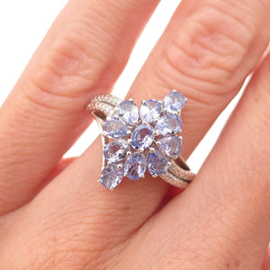 Chuck Clemency 925 Sterling Silver Real Tanzanite Floral Cluster Ring Size 5