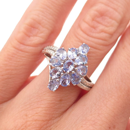 Chuck Clemency 925 Sterling Silver Real Tanzanite Floral Cluster Ring Size 5