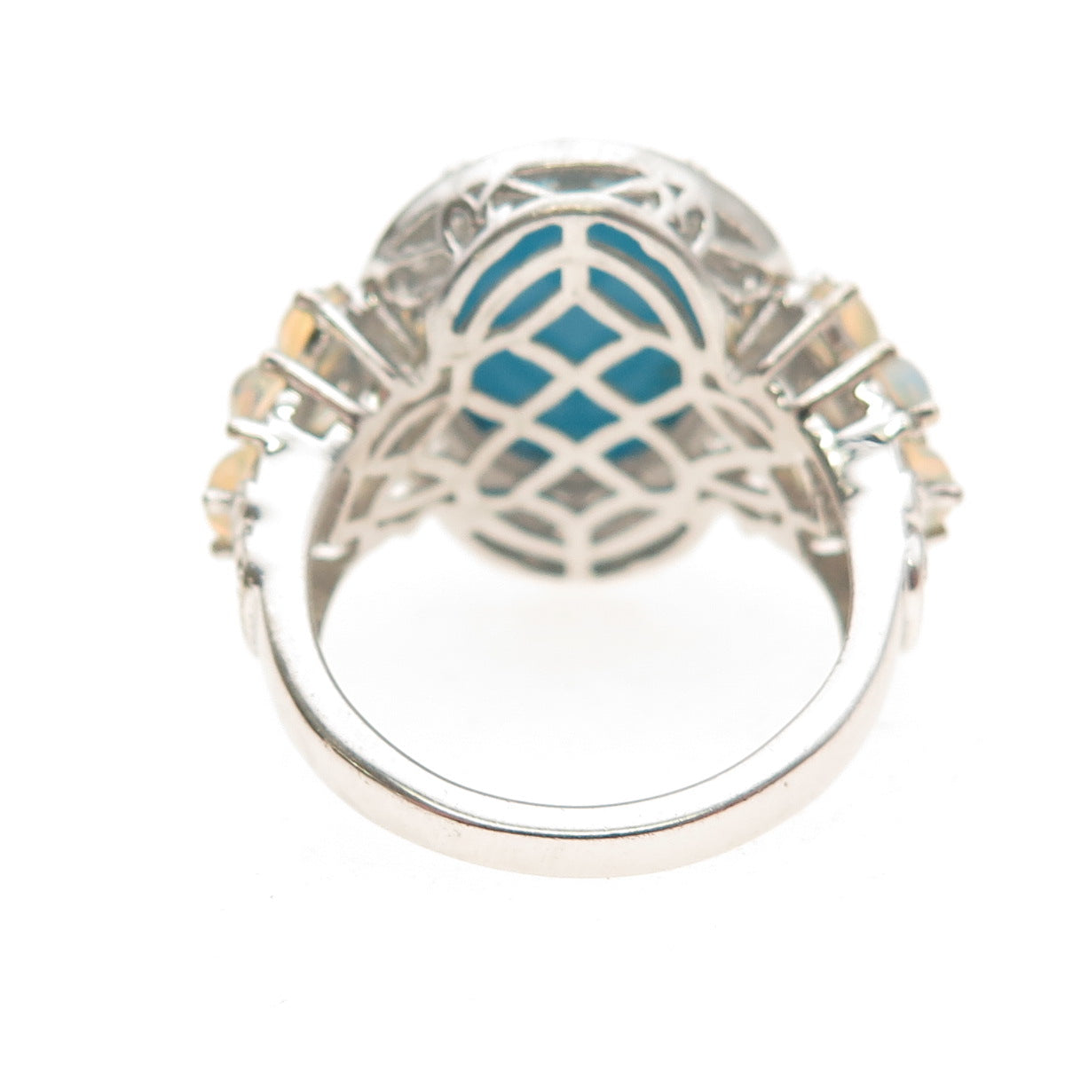 Chuck Clemency 925 Sterling Silver Real Turquoise Opal & White Topaz Ring Size 8