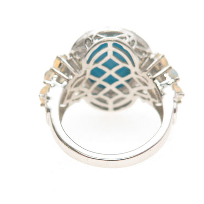 Chuck Clemency 925 Sterling Silver Real Turquoise Opal & White Topaz Ring Size 8