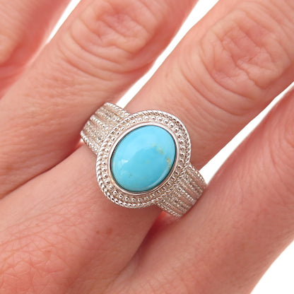 925 Sterling Silver Real Sleeping Beauty Turquoise & White Topaz Ring Size 8