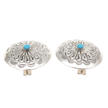 Old Pawn 925 Sterling Silver Vintage Turquoise Snake Eye Concho Tribal Earrings
