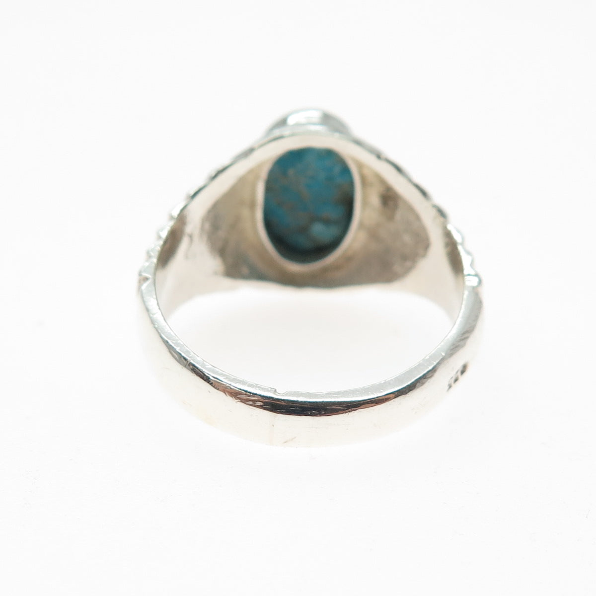 925 Sterling Silver Vintage Real Turquoise Modernist Ring Size 10