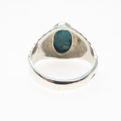 925 Sterling Silver Vintage Real Turquoise Modernist Ring Size 10