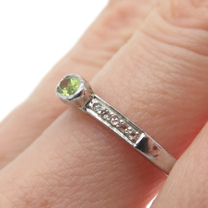 925 Sterling Silver Real Round-Cut Diamond & Oval-Cut Peridot Ring Size 8
