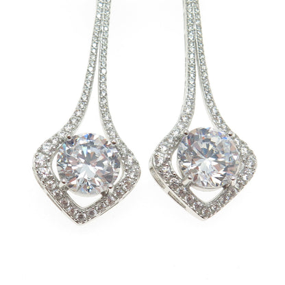 925 Sterling Silver Round-Cut C Z Drop Dangling Earrings