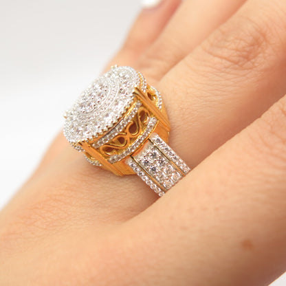925 Sterling Silver Gold Plated Swarovski Pave C Z Round Ring Size 8 3/4
