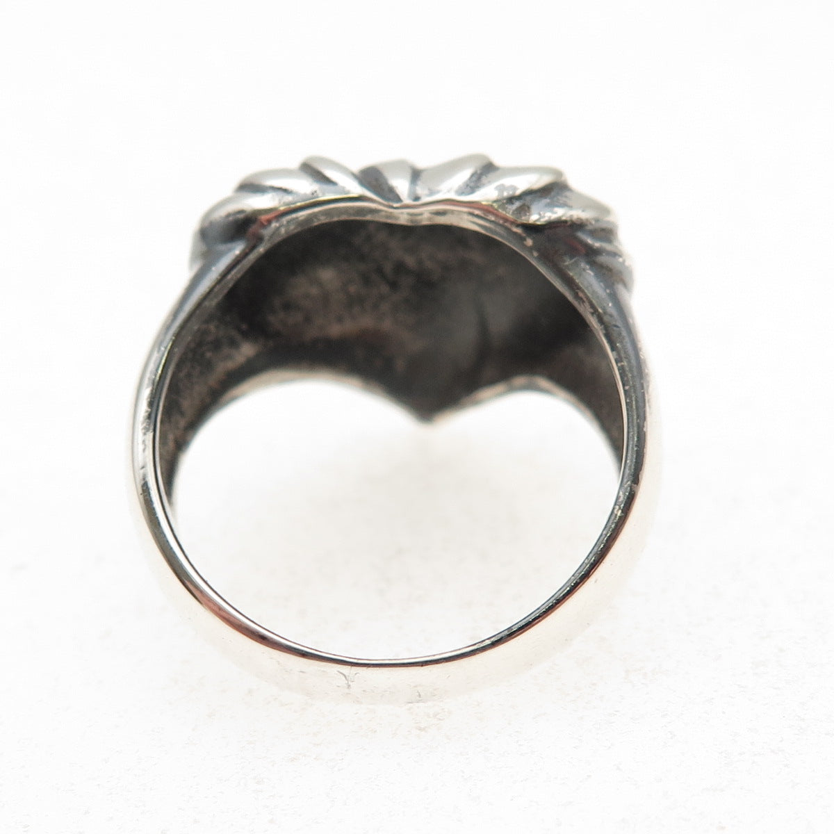 Ken Crafts 925 Sterling Silver Vintage Modernist Heart Oxidized Ring Size 7.25